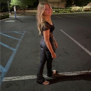 Women's Black Leather Jeans